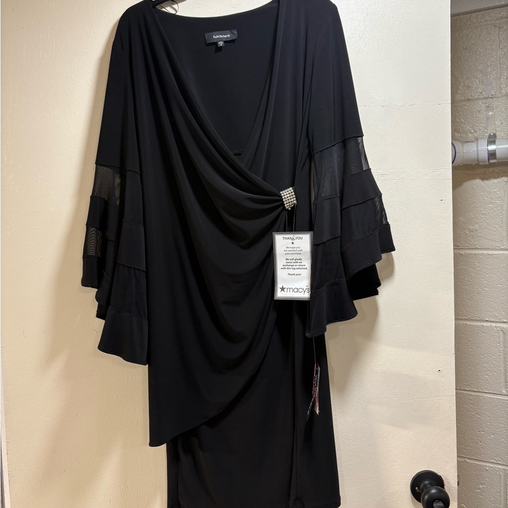 R&M Richards Black Draped Dress